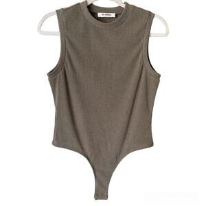 4th & Reckless | Ribbed Sleeveless Bodysuit Crewneck Olive Green Large